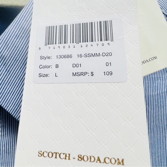 Scotch & Soda Blue Striped‎ Button Up Long Fit Shirt - Picture 3 of 13
